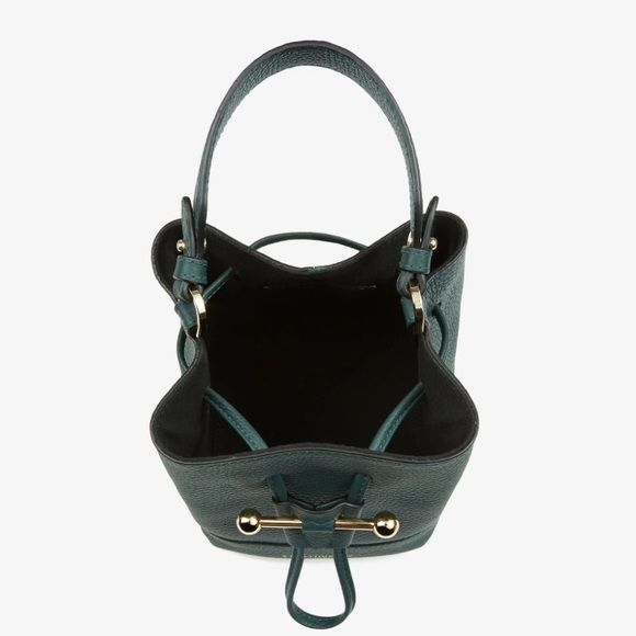 NWT Strathberry Lana Osette Bucket Bag Top Handle 100% Calf Leather Bottle Green - Picture 4 of 7